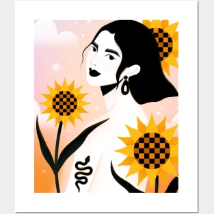 Summer vibes with sunflowers and snake tattoo Posters and Art